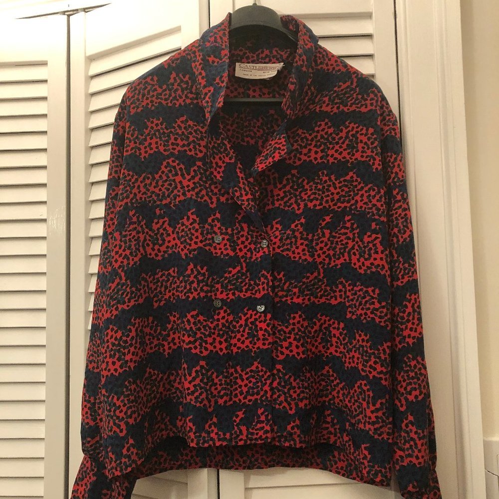 castleberry women blouse red and blue print dotted